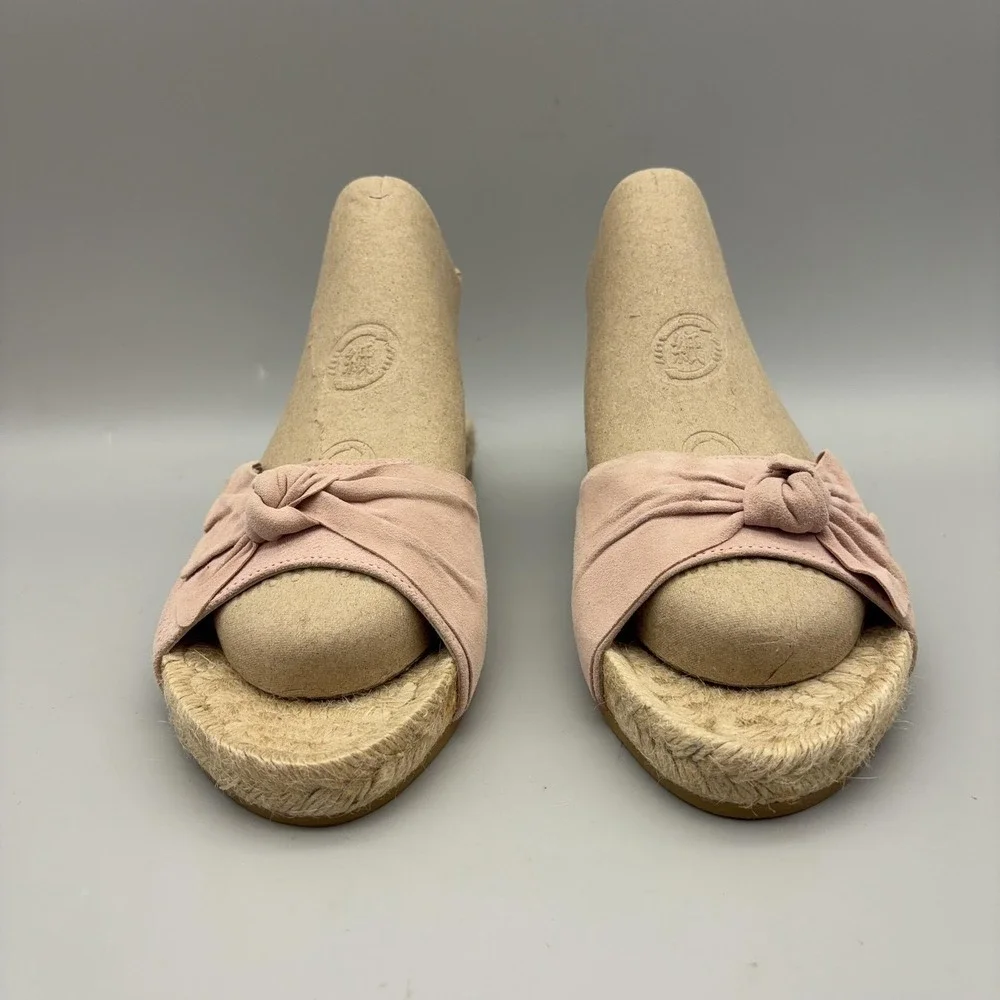 Saks Fifth Avenue Sandals Womens Size 6.5 Pink Suede Bow Espadrille Slide Shoes